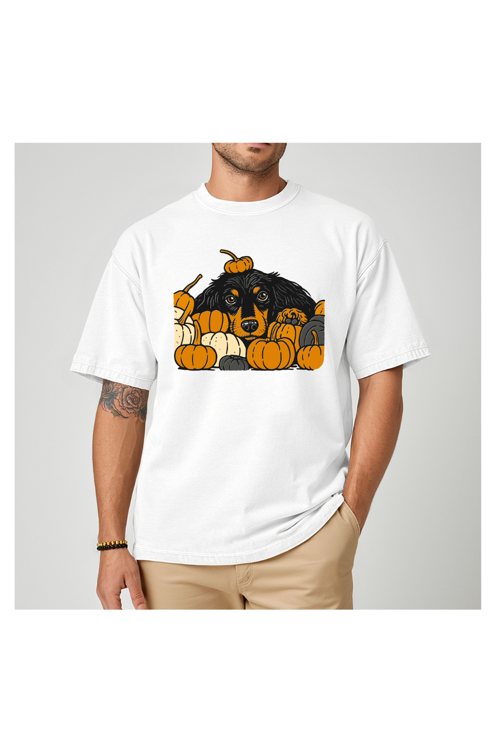 RETRO DACHSHUND WITH PUMKPINS