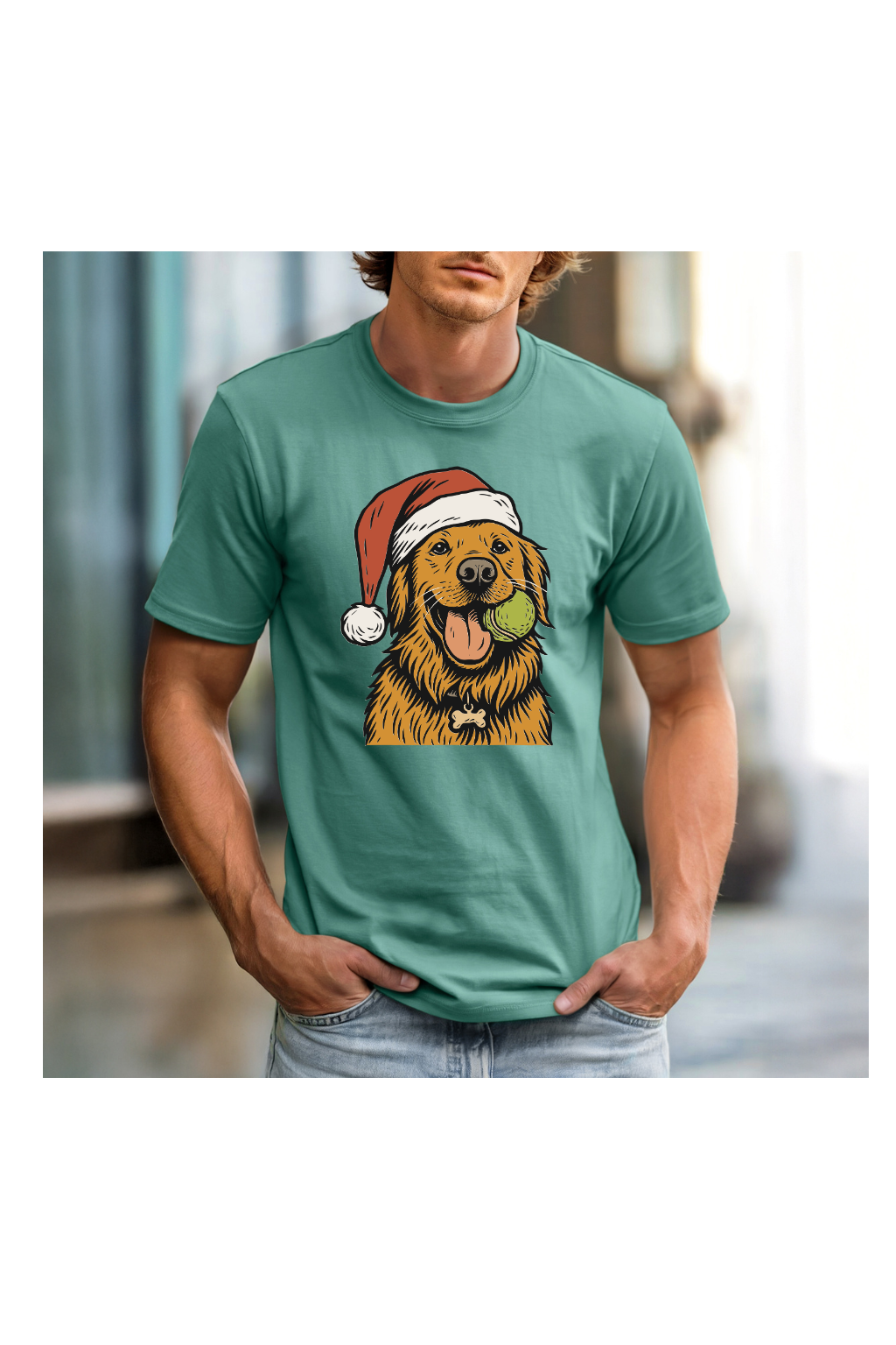 GOLDEN RETRIEVER IN SANTA HAT