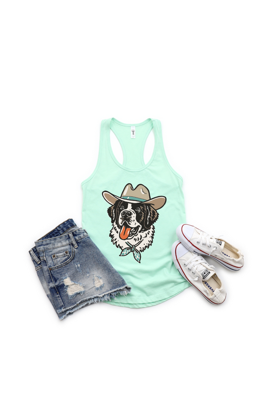 SAINT BERNARD IN COWBOY HAT RAZOR BACK TANK