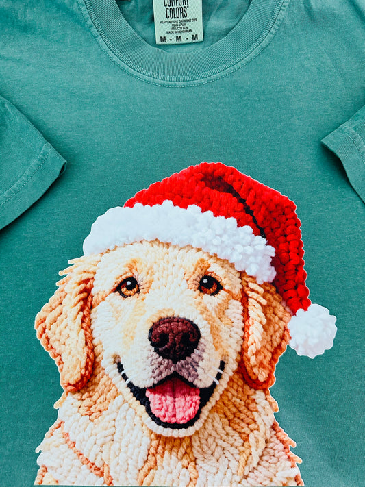 GOLDEN RETRIEVER SANTA HAT CROCHET GREEN