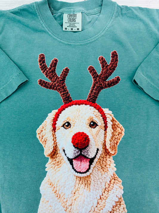 GOLDEN RETRIEVER REINDEER CROCHET GREEN