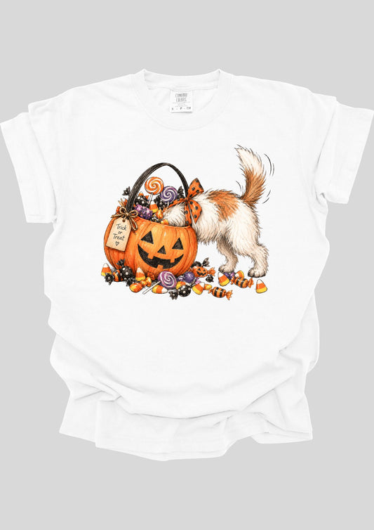 WHIMSICAL DOG IN CANDY BUCKET