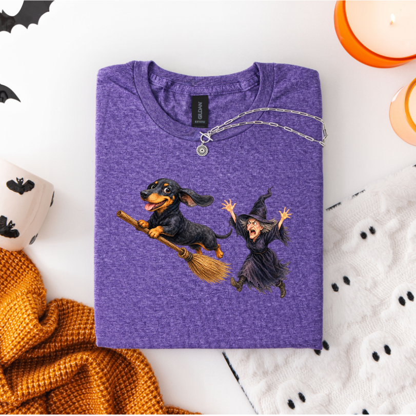 DACHSHUND STEALING WITCHES BROOM
