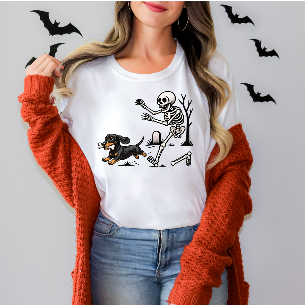 DACHSHUND STEALING SKELETONS BONE