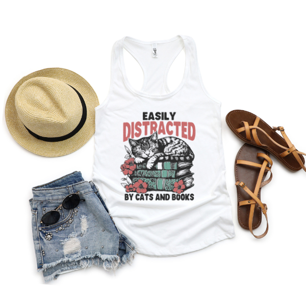 EASILY DISTRACTED BY CATS AND BOOKS TANK