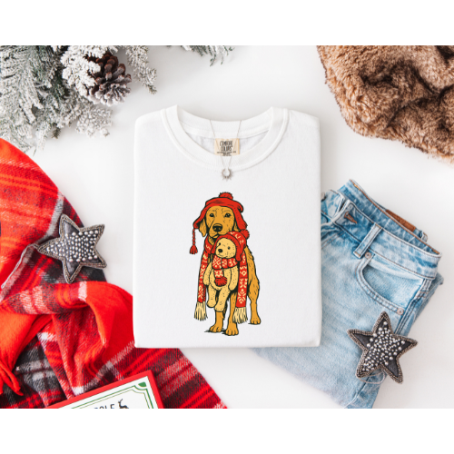 GOLDEN RETRIEVER WITH TEDDY BEAR