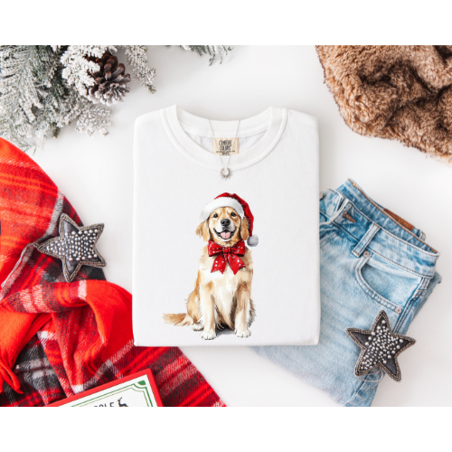 GOLDEN RETRIEVER WITH CHRISTMAS BOW
