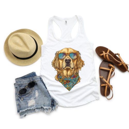 GOLDEN RETRIEVER WITH SUNGLASSES